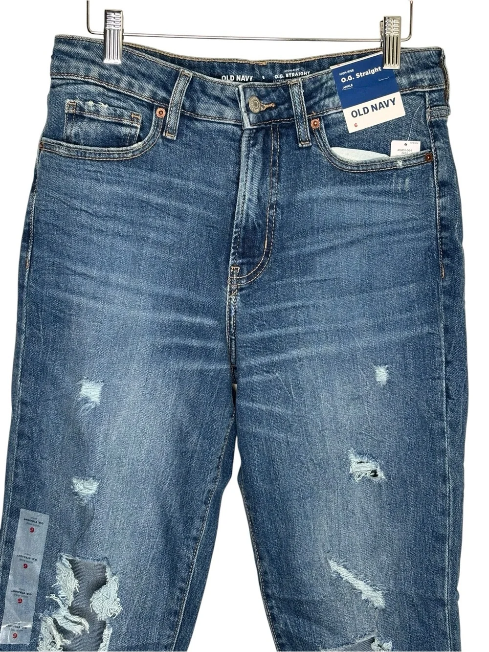 NWT Old Navy jeans O.G. straight leg distressed high rise ankle length size 6